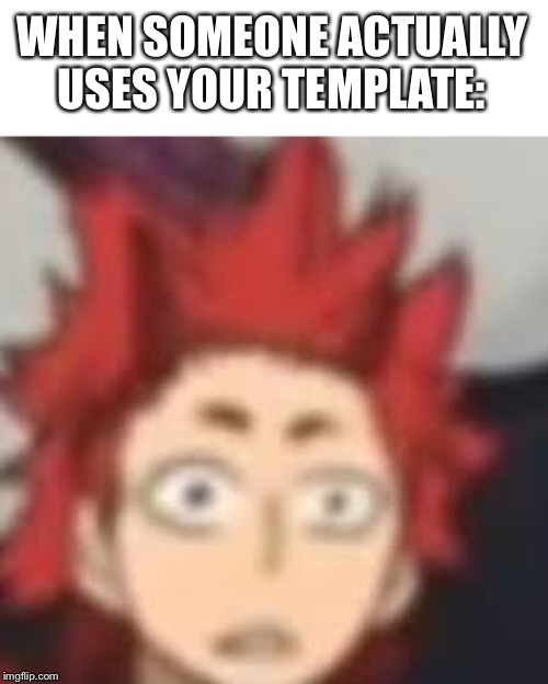 WHEN SOMEONE ACTUALLY USES YOUR TEMPLATE: | image tagged in shocked kirishima | made w/ Imgflip meme maker