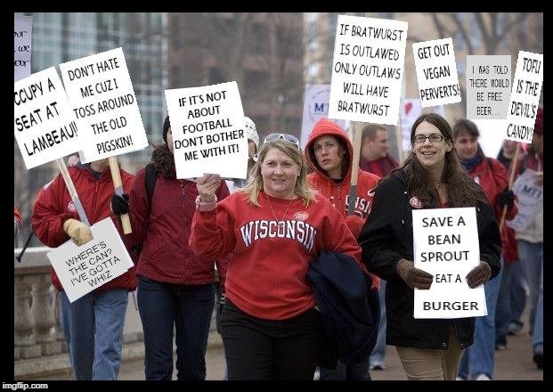 Football Meat Protest | image tagged in football,meat,wisconsin,vegan,carnivore,sport | made w/ Imgflip meme maker