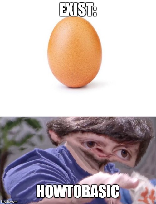 Howtobasic videos explained | EXIST:; HOWTOBASIC | image tagged in funny,johntron,eggs | made w/ Imgflip meme maker