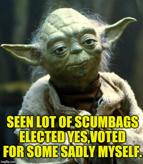 Star Wars Yoda Meme | SEEN LOT OF SCUMBAGS ELECTED YES,VOTED FOR SOME SADLY MYSELF. | image tagged in memes,star wars yoda | made w/ Imgflip meme maker