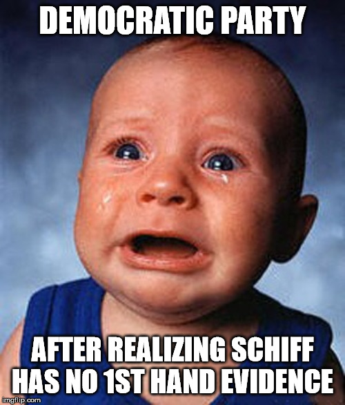 Crying baby  | DEMOCRATIC PARTY; AFTER REALIZING SCHIFF HAS NO 1ST HAND EVIDENCE | image tagged in crying baby | made w/ Imgflip meme maker