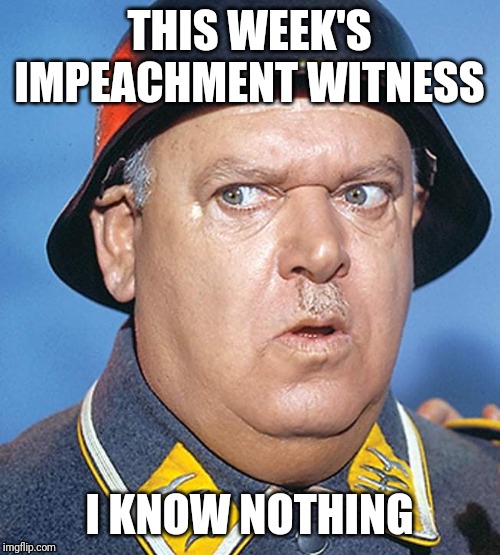 Shultz The Next Impeachment Witnrss | THIS WEEK'S IMPEACHMENT WITNESS; I KNOW NOTHING | image tagged in impeach,impeach trump,witness | made w/ Imgflip meme maker
