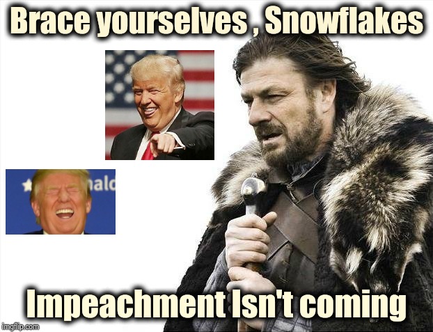 Taking Sunday off , this is all I have today | Brace yourselves , Snowflakes; Impeachment Isn't coming | image tagged in memes,brace yourselves x is coming,politicians suck,drain the swamp,everybody out,non-partisan | made w/ Imgflip meme maker