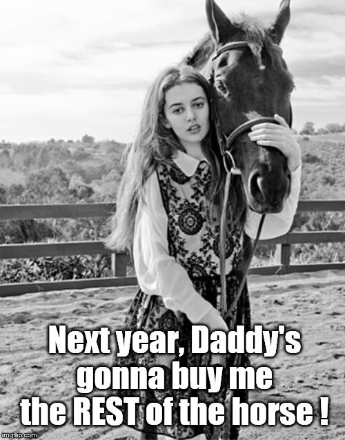 Some things do not come well in parts. | Next year, Daddy's gonna buy me the REST of the horse ! | image tagged in bad photoshop sunday,photoshop | made w/ Imgflip meme maker