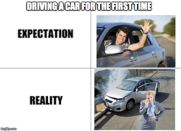 Expectation vs reality | DRIVING A CAR FOR THE FIRST TIME | image tagged in expectation vs reality | made w/ Imgflip meme maker