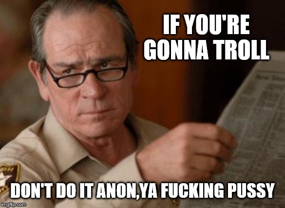 Tommy Lee Jones | IF YOU'RE GONNA TROLL DON'T DO IT ANON,YA F**KING PUSSY | image tagged in tommy lee jones | made w/ Imgflip meme maker