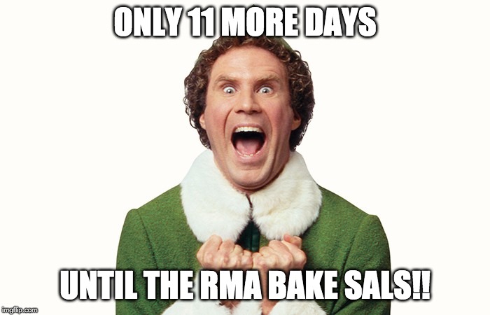 Buddy the elf excited | ONLY 11 MORE DAYS; UNTIL THE RMA BAKE SALS!! | image tagged in buddy the elf excited | made w/ Imgflip meme maker