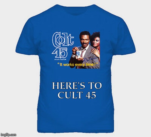 HERE'S TO
CULT 45 | image tagged in cult 45 | made w/ Imgflip meme maker