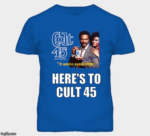 HERE'S TO
CULT 45 | image tagged in cult 45 | made w/ Imgflip meme maker