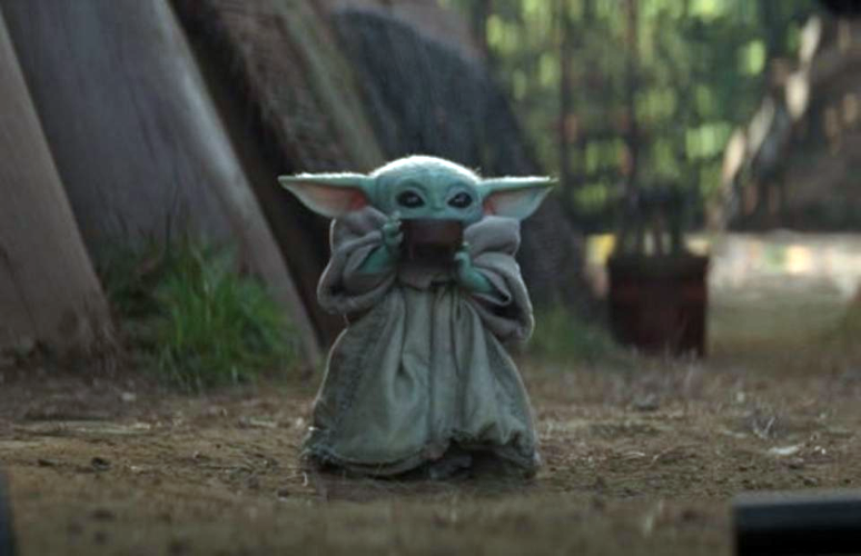 Baby Yoda drinking (brightened) Blank Meme Template