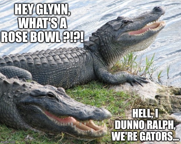 HEY GLYNN, WHAT'S A ROSE BOWL ?!?! HELL, I DUNNO RALPH, WE'RE GATORS... | image tagged in sports,college football | made w/ Imgflip meme maker