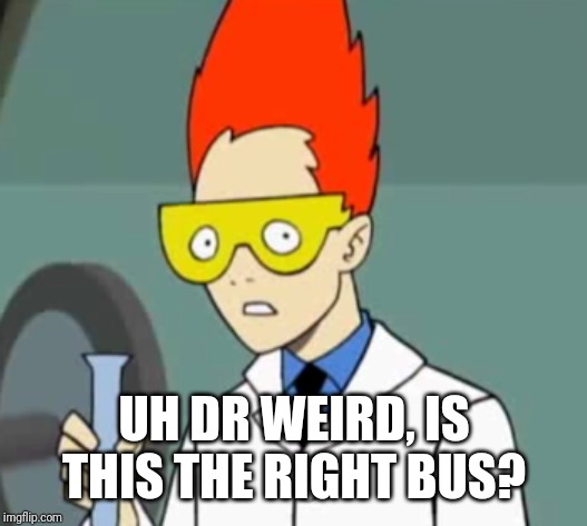 Steve | UH DR WEIRD, IS THIS THE RIGHT BUS? | image tagged in steve | made w/ Imgflip meme maker