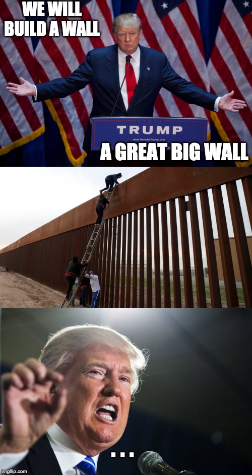 He kind of kept his promise | WE WILL BUILD A WALL; A GREAT BIG WALL; . . . | image tagged in donald trump | made w/ Imgflip meme maker