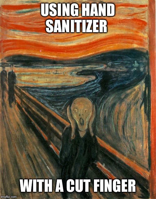 Scream Painting | USING HAND SANITIZER; WITH A CUT FINGER | image tagged in scream painting | made w/ Imgflip meme maker