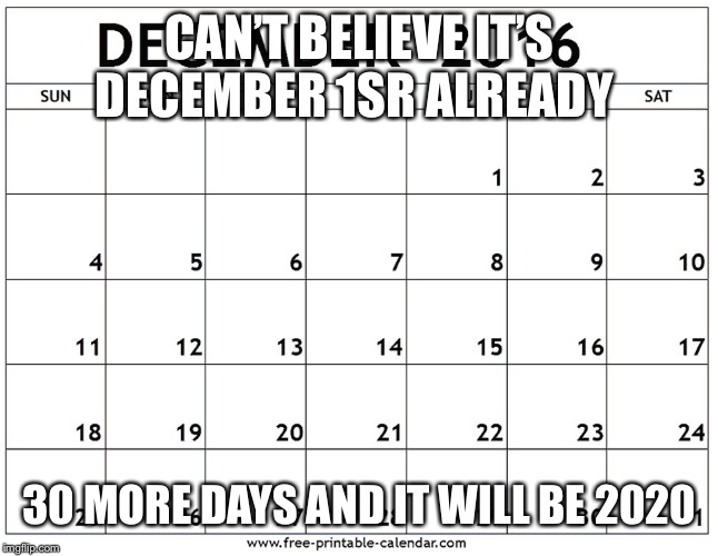 December 2016 | CAN’T BELIEVE IT’S DECEMBER 1SR ALREADY; 30 MORE DAYS AND IT WILL BE 2020 | image tagged in december 2016 | made w/ Imgflip meme maker
