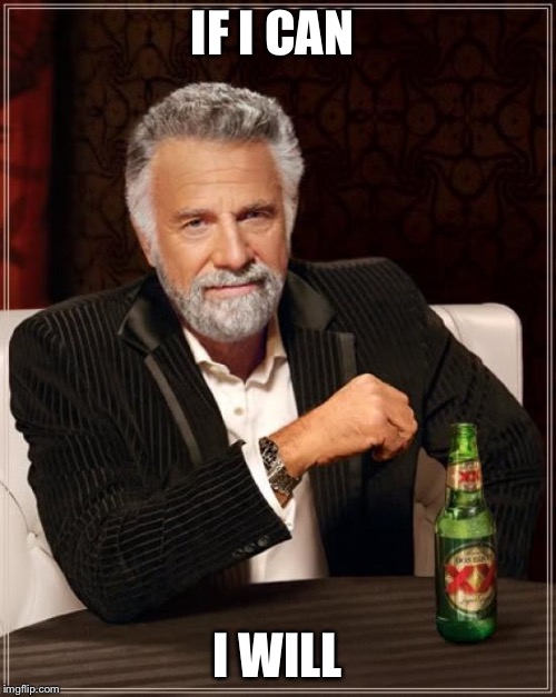 The Most Interesting Man In The World Meme | IF I CAN; I WILL | image tagged in memes,the most interesting man in the world | made w/ Imgflip meme maker
