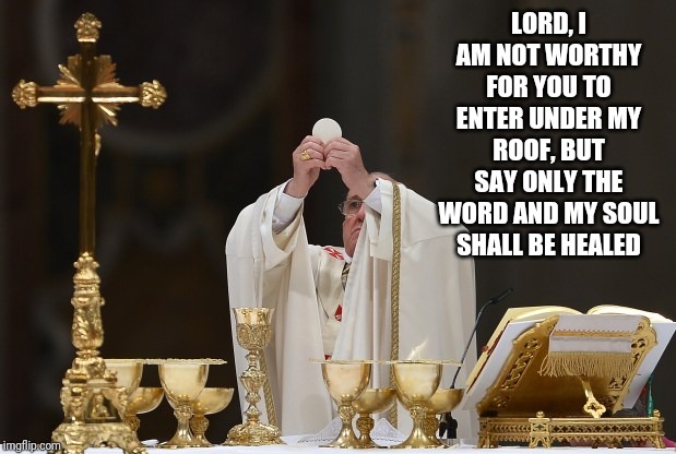 LORD, I AM NOT WORTHY FOR YOU TO ENTER UNDER MY ROOF, BUT SAY ONLY THE WORD AND MY SOUL SHALL BE HEALED | made w/ Imgflip meme maker