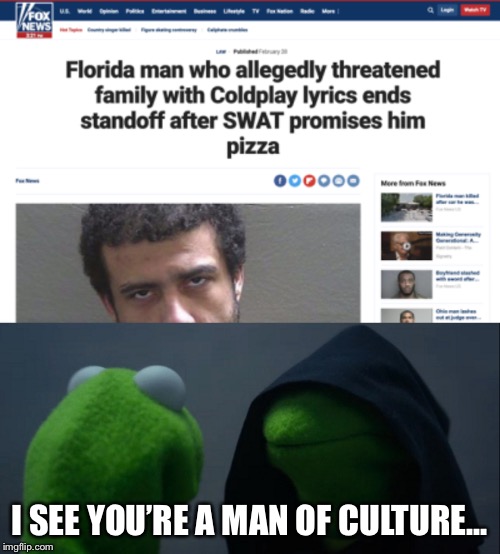  I SEE YOU’RE A MAN OF CULTURE... | image tagged in memes,evil kermit | made w/ Imgflip meme maker