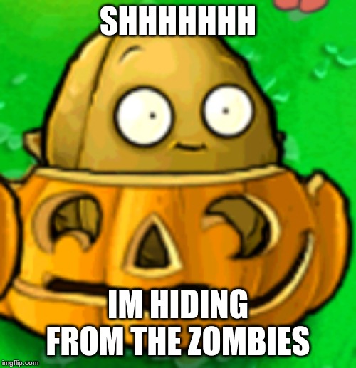 hiding walnut | SHHHHHHH; IM HIDING FROM THE ZOMBIES | image tagged in pvz template | made w/ Imgflip meme maker