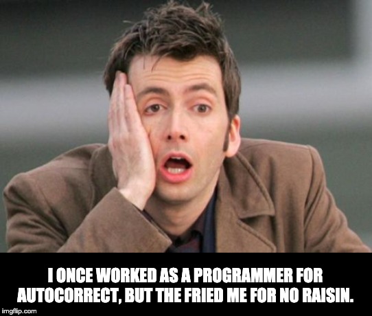 Face palm | I ONCE WORKED AS A PROGRAMMER FOR AUTOCORRECT, BUT THE FRIED ME FOR NO RAISIN. | image tagged in face palm | made w/ Imgflip meme maker