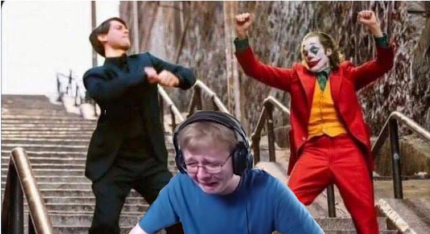 High Quality Joker and Peter Parker dancing with crying kid Blank Meme Template