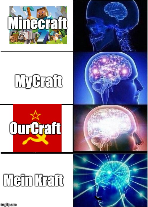 Expanding Brain | Minecraft; MyCraft; OurCraft; Mein Kraft | image tagged in memes,expanding brain | made w/ Imgflip meme maker