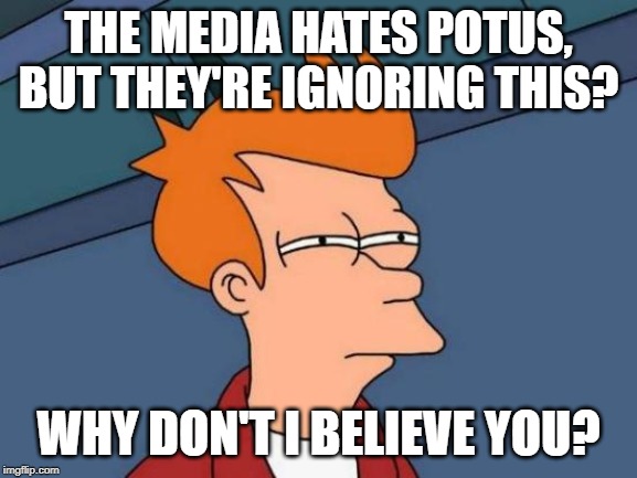 Futurama Fry Meme | THE MEDIA HATES POTUS, BUT THEY'RE IGNORING THIS? WHY DON'T I BELIEVE YOU? | image tagged in memes,futurama fry | made w/ Imgflip meme maker