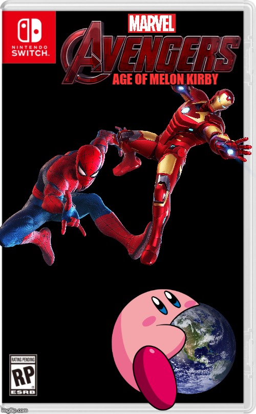 Instead of age of ultron, I did....... | AGE OF MELON KIRBY | image tagged in nintendo switch cartridge case,avengers,marvel,kirby,earth | made w/ Imgflip meme maker