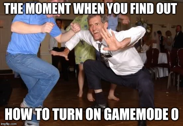 the jig | THE MOMENT WHEN YOU FIND OUT; HOW TO TURN ON GAMEMODE 0 | image tagged in the jig | made w/ Imgflip meme maker
