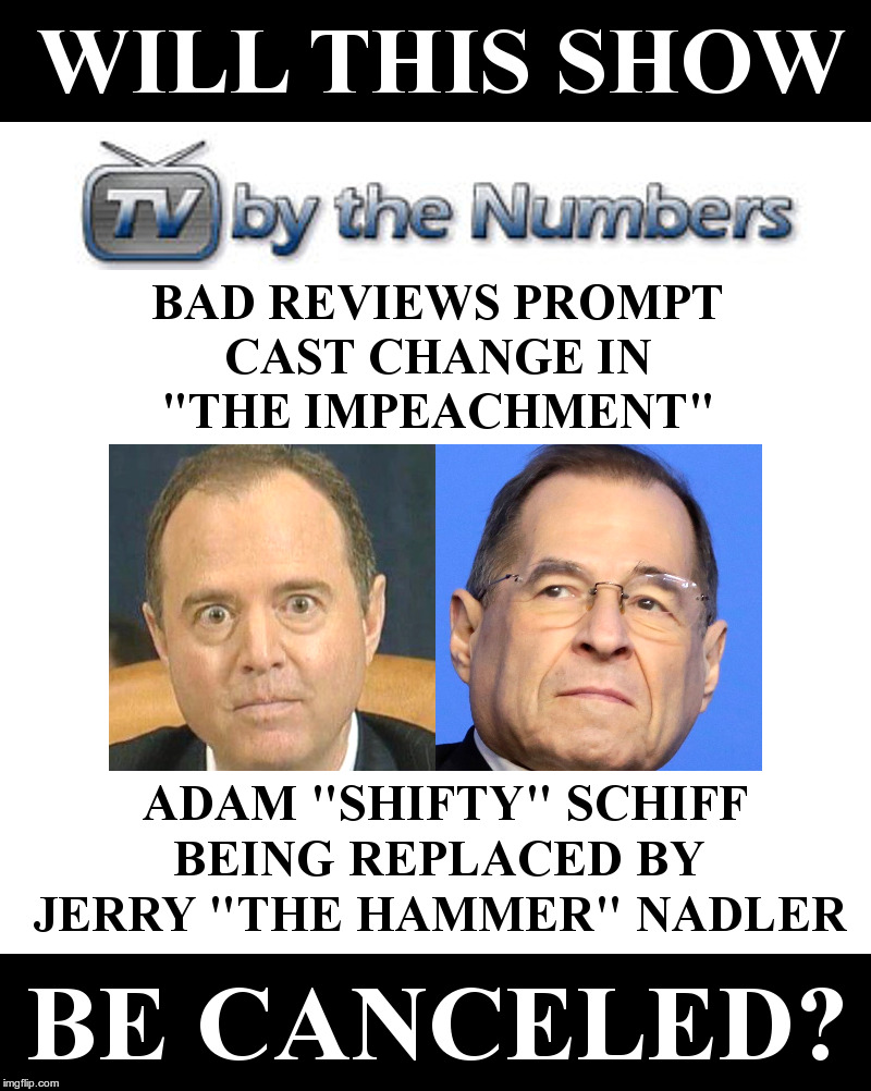 Will This Show Be Canceled? | image tagged in adam schiff,jerry nadler,impeachment,tv show,witch hunt,trump | made w/ Imgflip meme maker