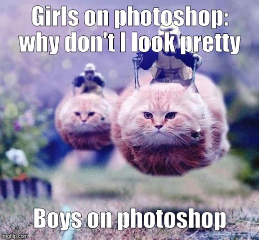 Storm Trooper Cats | Girls on photoshop: why don't I look pretty; Boys on photoshop | image tagged in storm trooper cats | made w/ Imgflip meme maker