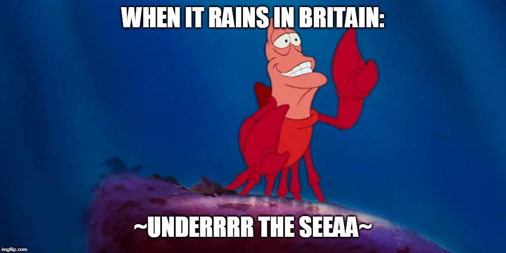 WHEN IT RAINS IN BRITAIN:; ~UNDERRRR THE SEEAA~ | image tagged in rain | made w/ Imgflip meme maker