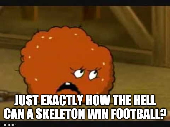 confused meatwad | JUST EXACTLY HOW THE HELL CAN A SKELETON WIN FOOTBALL? | image tagged in confused meatwad | made w/ Imgflip meme maker