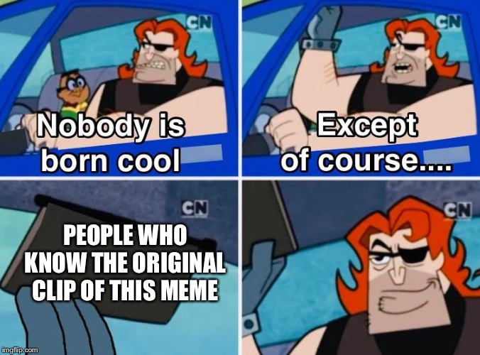Nobody is born cool | PEOPLE WHO KNOW THE ORIGINAL CLIP OF THIS MEME | image tagged in nobody is born cool | made w/ Imgflip meme maker
