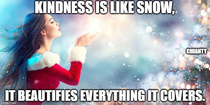 Kindness | KINDNESS IS LIKE SNOW, CHIANTY; IT BEAUTIFIES EVERYTHING IT COVERS. | image tagged in snow | made w/ Imgflip meme maker