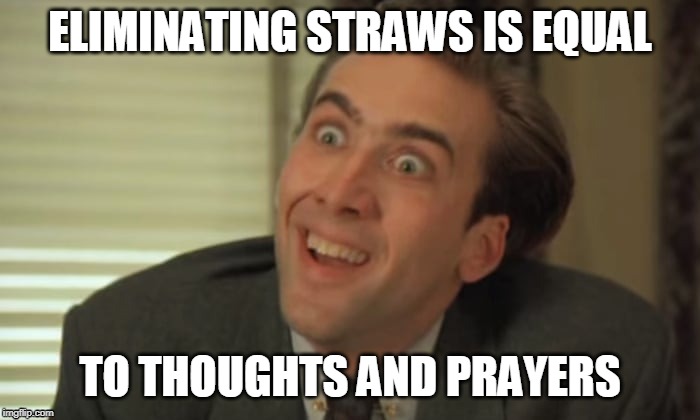 nicholas cage straws | ELIMINATING STRAWS IS EQUAL; TO THOUGHTS AND PRAYERS | image tagged in straws,nicholas cage,plastic | made w/ Imgflip meme maker