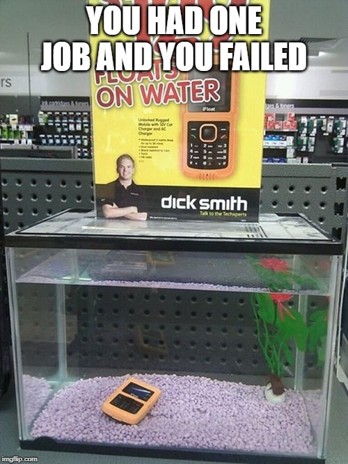 YOU HAD ONE JOB AND YOU FAILED | image tagged in failed | made w/ Imgflip meme maker