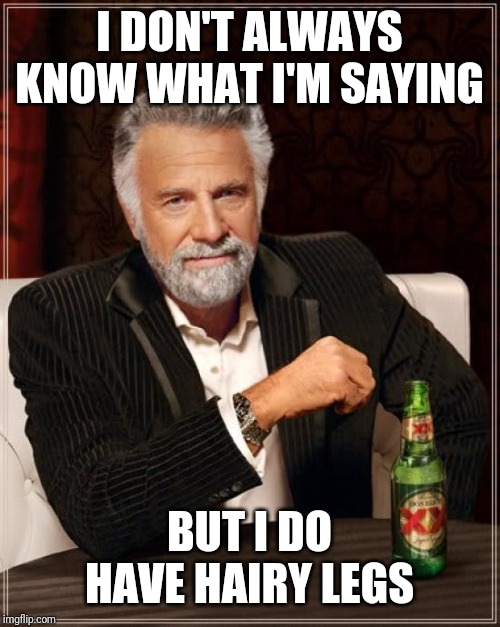 Most interesting candidate | I DON'T ALWAYS KNOW WHAT I'M SAYING; BUT I DO HAVE HAIRY LEGS | image tagged in memes,the most interesting man in the world | made w/ Imgflip meme maker