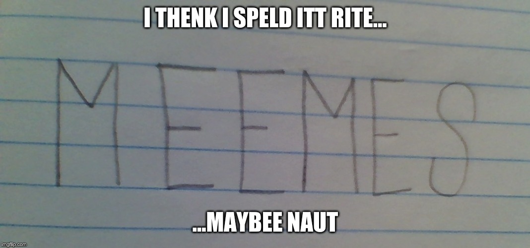 MEEMES | I THENK I SPELD ITT RITE... ...MAYBEE NAUT | image tagged in meemes | made w/ Imgflip meme maker