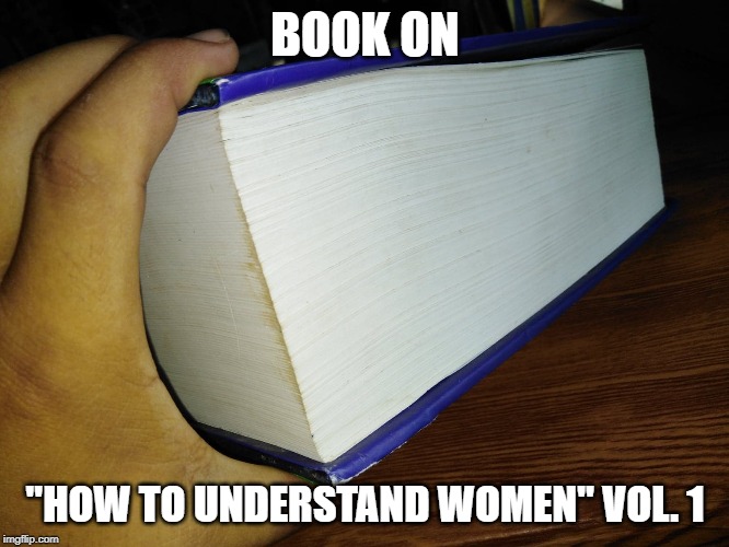 Book on how to understand women | BOOK ON; "HOW TO UNDERSTAND WOMEN" VOL. 1 | image tagged in memes,big book | made w/ Imgflip meme maker