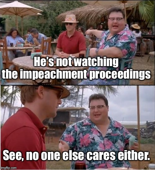 Get back to work, Congress! | He’s not watching the impeachment proceedings; See, no one else cares either. | image tagged in memes,see nobody cares,impeachment proceedings | made w/ Imgflip meme maker
