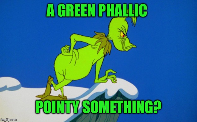 Grinch  | A GREEN PHALLIC POINTY SOMETHING? | image tagged in grinch | made w/ Imgflip meme maker