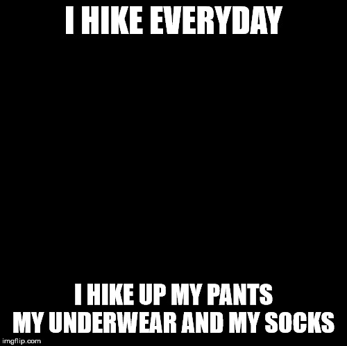 Blank | I HIKE EVERYDAY; I HIKE UP MY PANTS MY UNDERWEAR AND MY SOCKS | image tagged in blank | made w/ Imgflip meme maker
