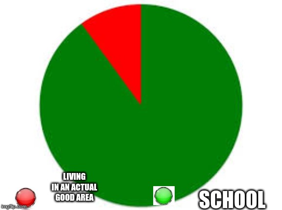 pie chart | LIVING IN AN ACTUAL GOOD AREA; SCHOOL | image tagged in pie chart | made w/ Imgflip meme maker