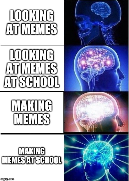 Expanding Brain Meme | LOOKING AT MEMES; LOOKING AT MEMES AT SCHOOL; MAKING MEMES; MAKING MEMES AT SCHOOL | image tagged in memes,expanding brain | made w/ Imgflip meme maker