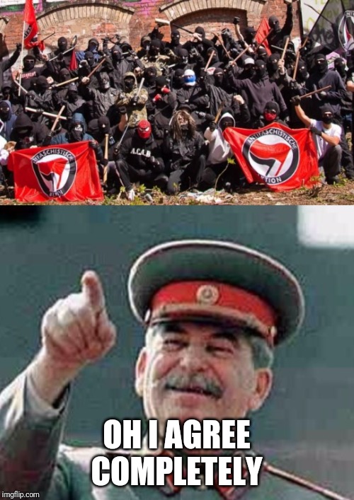 Antifa Stalin | OH I AGREE COMPLETELY | image tagged in antifa stalin | made w/ Imgflip meme maker