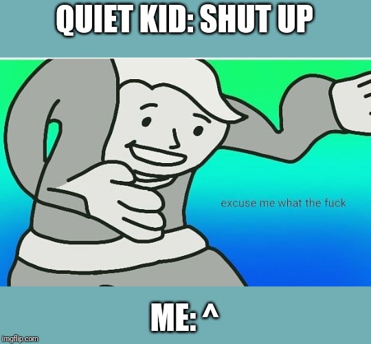 Fallout boy excuse me wyf QUIET KID: SHUT UP; ME: image tagged in fallout b...