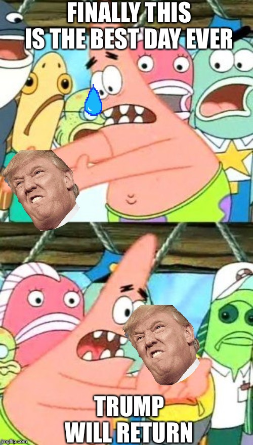 Put It Somewhere Else Patrick Meme | FINALLY THIS IS THE BEST DAY EVER; TRUMP WILL RETURN | image tagged in memes,put it somewhere else patrick | made w/ Imgflip meme maker