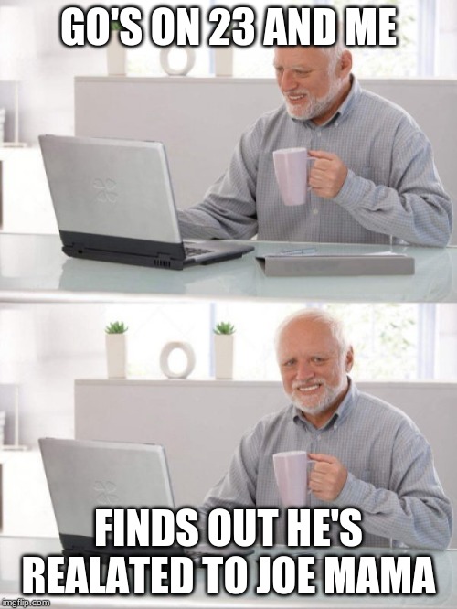 Old guy pc | GO'S ON 23 AND ME; FINDS OUT HE'S REALATED TO JOE MAMA | image tagged in old guy pc | made w/ Imgflip meme maker