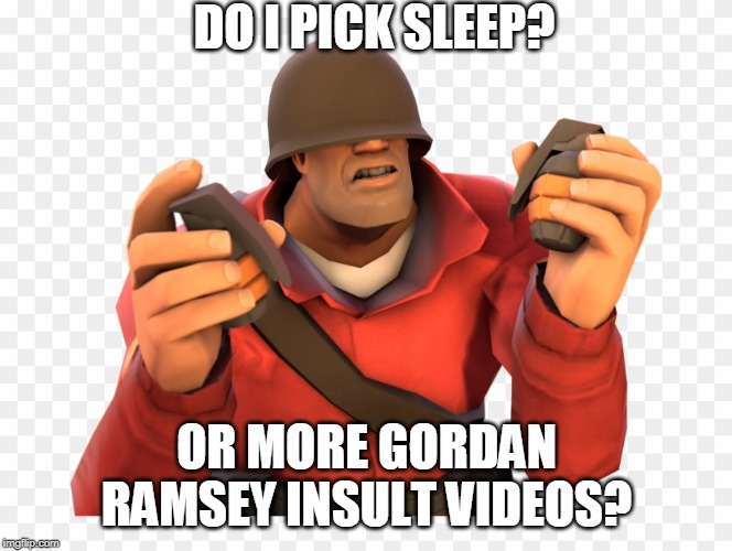 X or Y? | DO I PICK SLEEP? OR MORE GORDAN RAMSEY INSULT VIDEOS? | image tagged in x or y | made w/ Imgflip meme maker